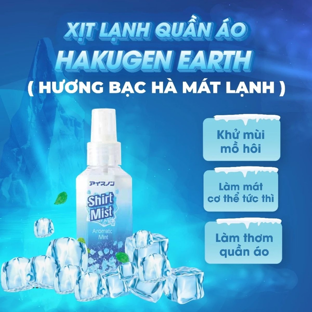 Xịt Lạnh Quần Áo Hakugen Earth Ice Non Siêu Mát Lạnh Khử Mùi Hôi Nhật Bản 100ml