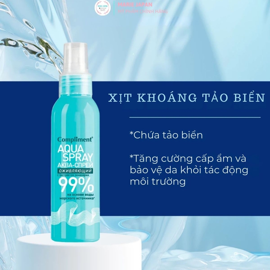 Xịt khoáng Compliment Aqua Spray 99% Cấp Ẩm Làm Mát Dịu Da 200ml