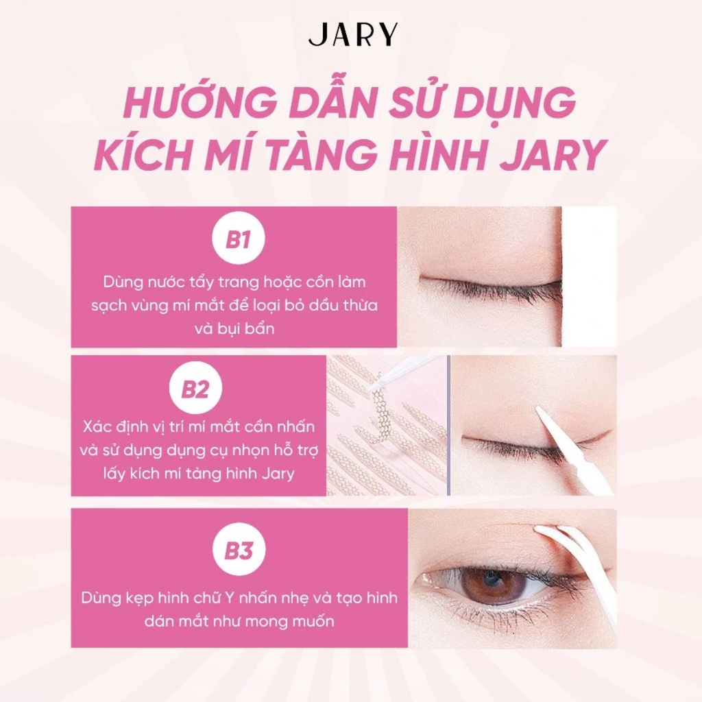 Miếng Dán Kích Mí Jary Tàng Hình Bám Dính Cao Cho Mí Mắt To Tròn Tự Nhiên 40 Miếng Tặng Kèm Nhíp