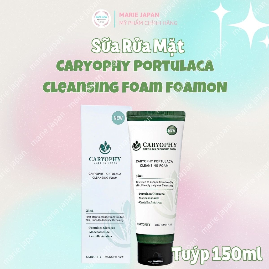 Sữa Rửa Mặt Caryophy Portulaca Cleansing Foam Sạch Sâu Ngăn Ngừa Mụn Kiềm Dầu Hàn Quốc Tuýp 150ml
