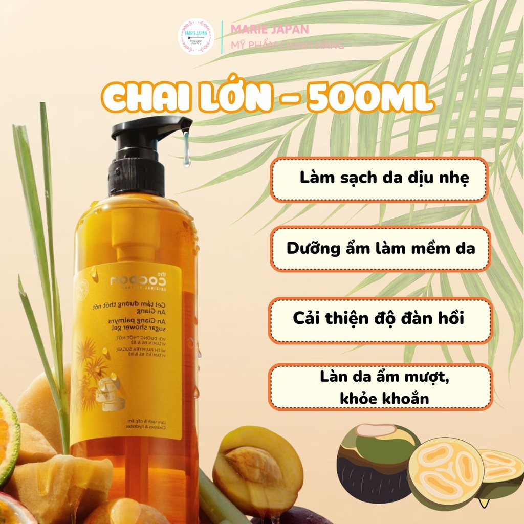 Combo 2 Món Cocoon  1 Gel Tắm Đường 500ml +  1 Tẩy Tế Bào Chết Body Đường Thôt Nốt An Giang 200ml