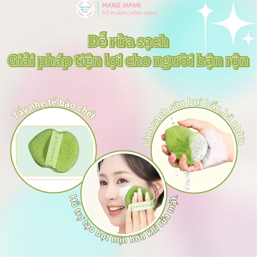 Bông Mút Rửa Mặt Amortals Bọt Biển Hỗ Trợ Rửa Mặt Sạch Sâu Mềm Mịn Không Gây Rát Da