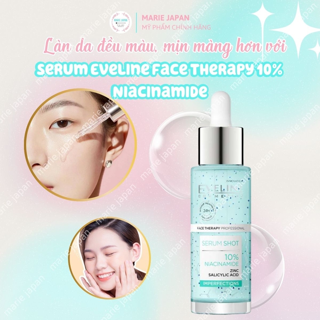 Serum Eveline Face Therapy 10% Niacinamide Dưỡng Sáng Mờ Thâm Cải Thiện Kết Cấu Da Hiệu Quả Chai 30ml