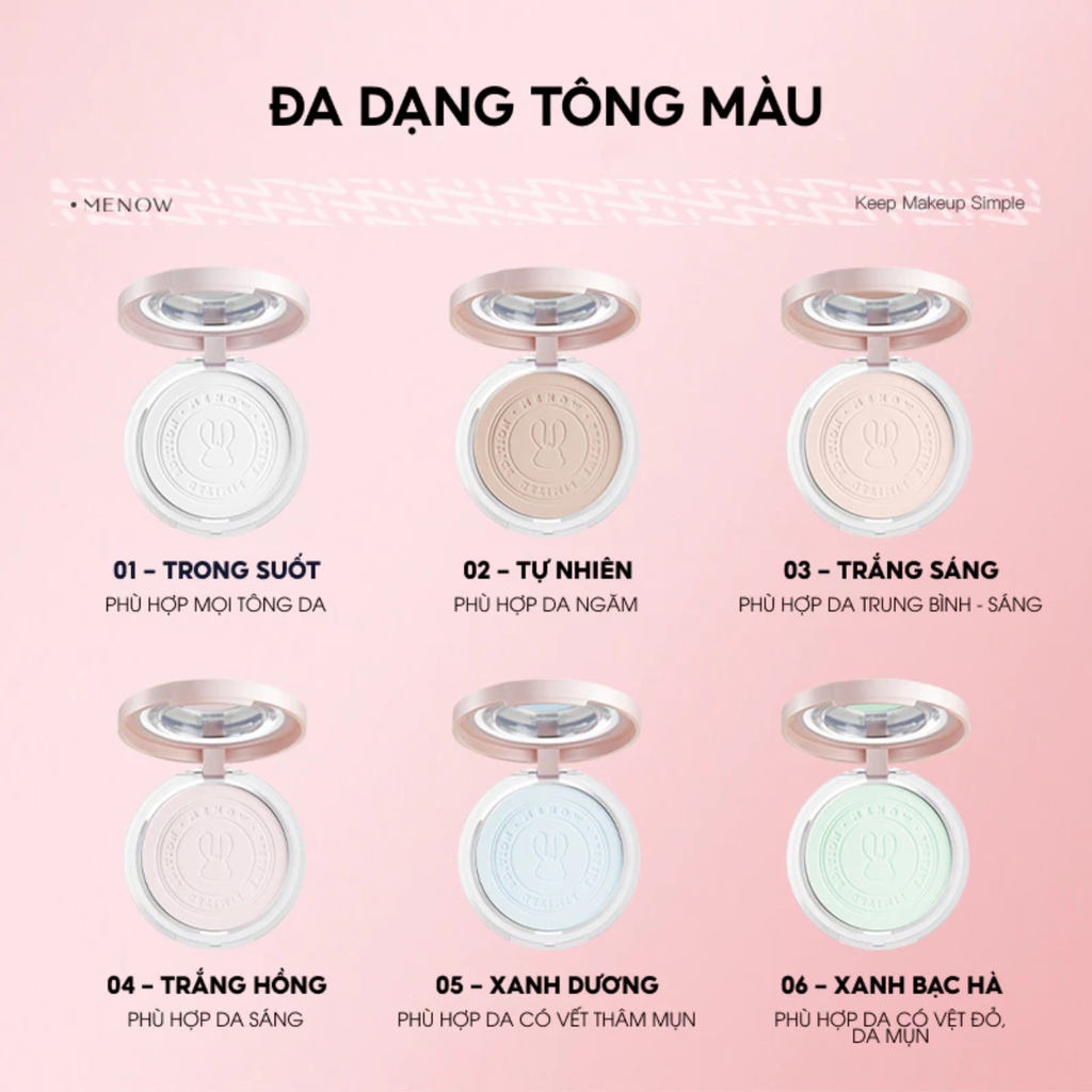 [MUA 1 TẶNG 1] Phấn Phủ Nén MENOW Rabbit Compact Powder Kiềm Dầu Chống Nước Che Phủ Hoàn Hảo 8.5g