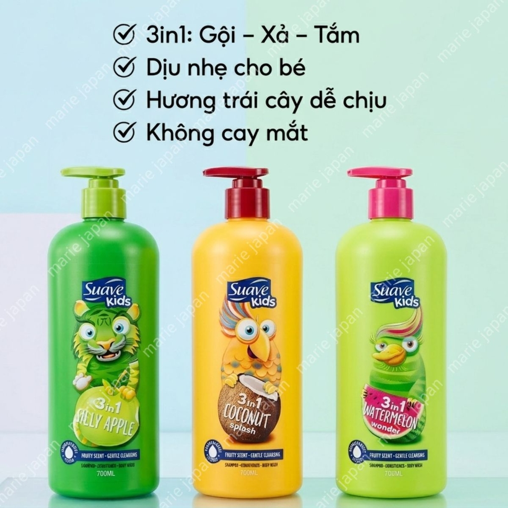 Sữa Tắm Gội Suave Kids 3in1 Dịu Nhẹ Ẩm Mịn Thơm Mát Tự Nhiên Body Wash & Shampoo Thái Lan 700ml