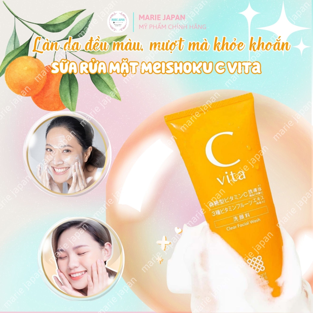 Sữa Rửa Mặt Meishoku C Vita Clear Facial Wash Dưỡng Trắng Sáng Da Ngừa Thâm Mụn Nhật Bản