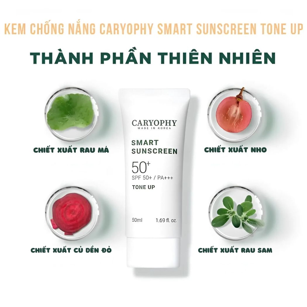 Kem Chống Nắng Caryophy Smart Sunscreen Tone Up Nâng Tông Dưỡng Sáng Ngăn Mụn Hàn Quốc 50ml