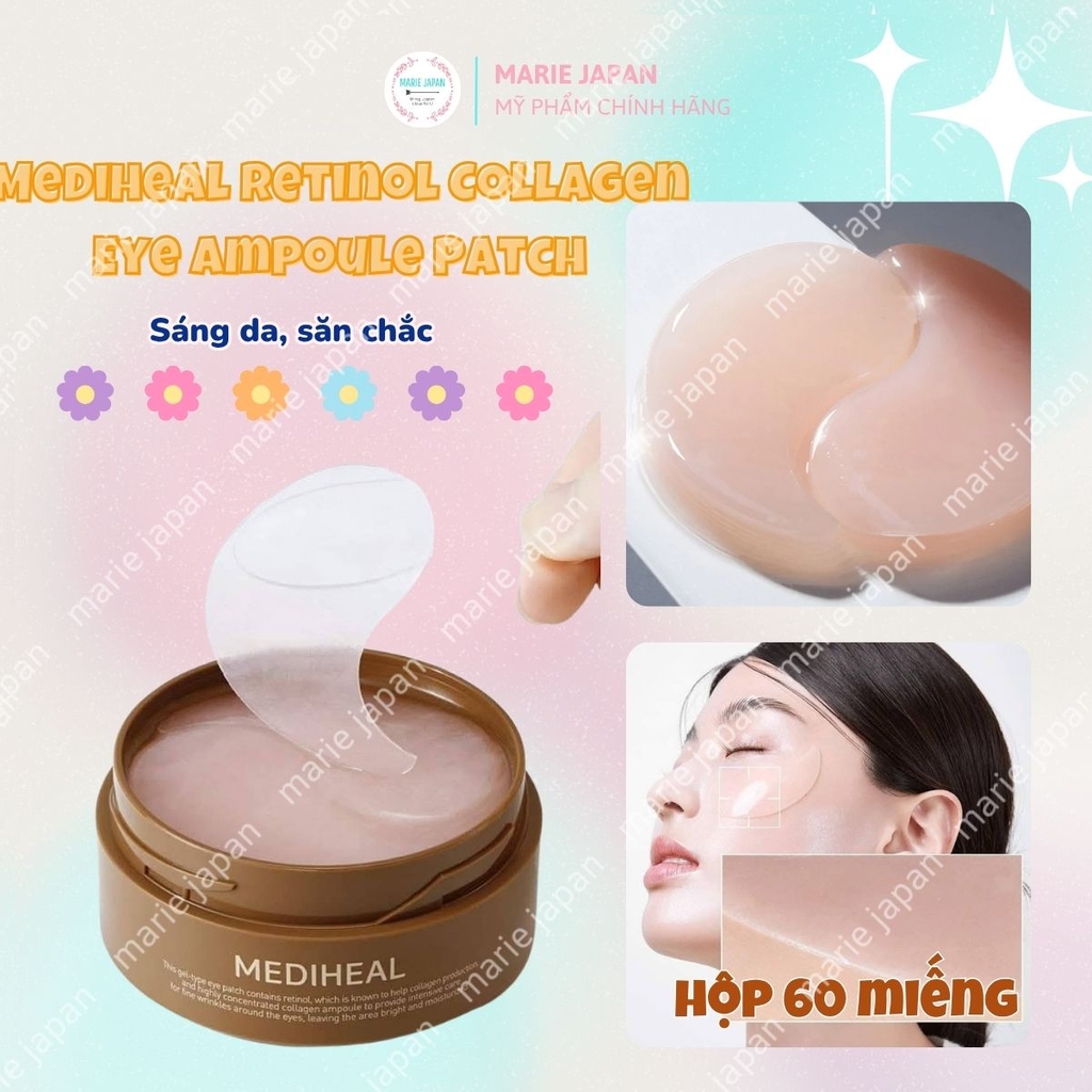 Mặt Nạ Mắt Mediheal Retinol Collagen Eye Ampoule Patch Dưỡng Sáng Mờ Nếp Nhăn Thâm Mắt Hàn Quốc Hộp 60 miếng