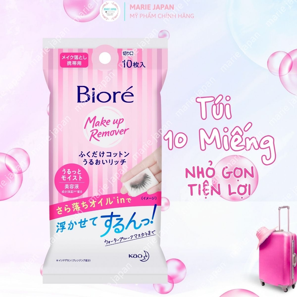 Khăn Tẩy Trang Biore Dưỡng Ẩm Sạch Da Makeup Remove Cleansing  Nhật Bản Túi 10 Miếng