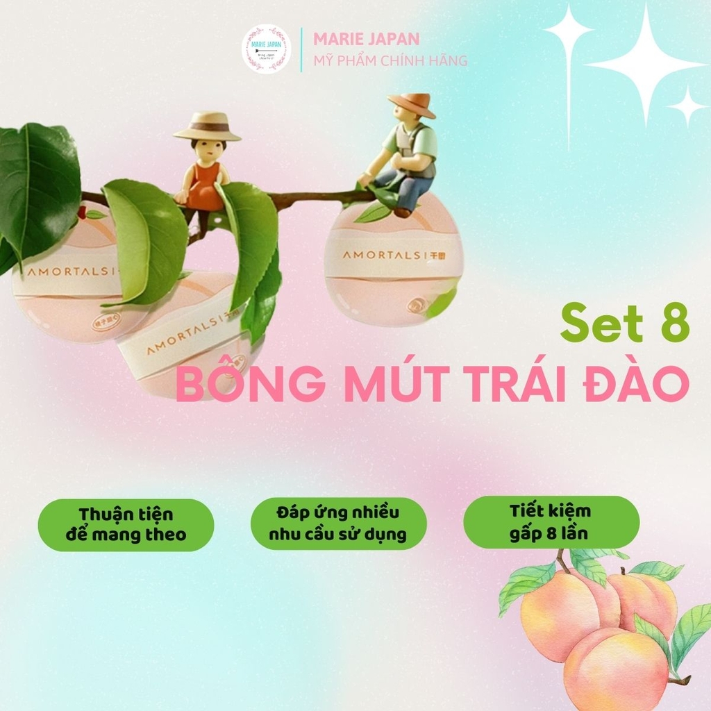 Set 8 Bông Mút Amortals Farmer Tự Xé Tán Nền Che Khuyết Điểm Đàn Hồi Siêu Mềm Mịn Cao Cấp