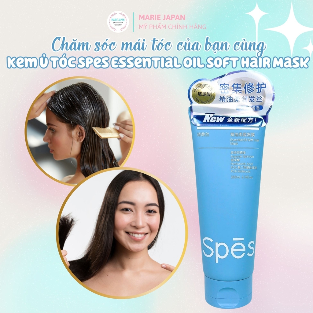 Kem Ủ Tóc Spes Cấp Ẩm Phục Hồi Siêu Mềm Mượt Tóc Chắc Khỏe Essential Oil Soft Hair Mask Tuýp 200ml