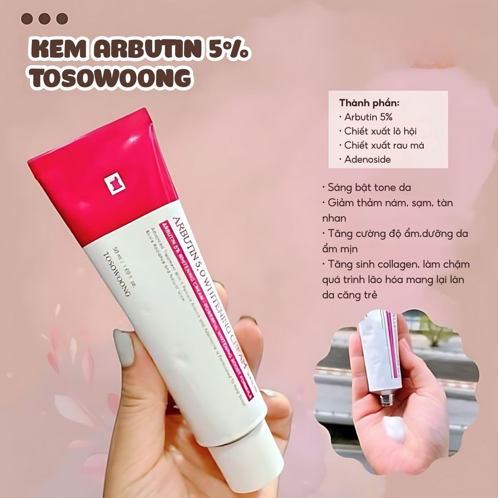 Kem Dưỡng Arbutin 5% Tosowoong Cấp Ẩm Trắng Da Mờ Thâm Nám Hàn Quốc 50ml
