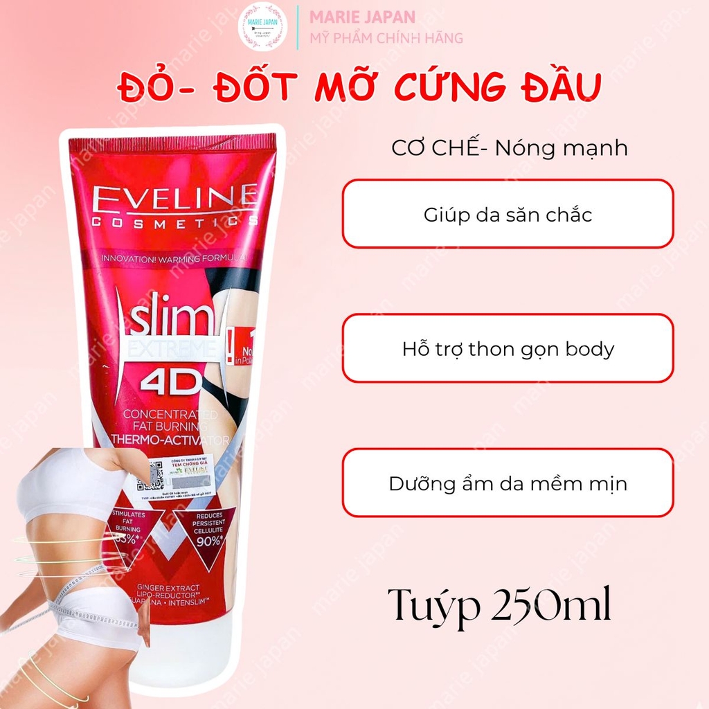 Kem Tan Mỡ Eveline 4D Slim Extreme Professional Hỗ Trợ Giảm Mỡ Săn Chắc Da Ba Lan Tuýp 250ml