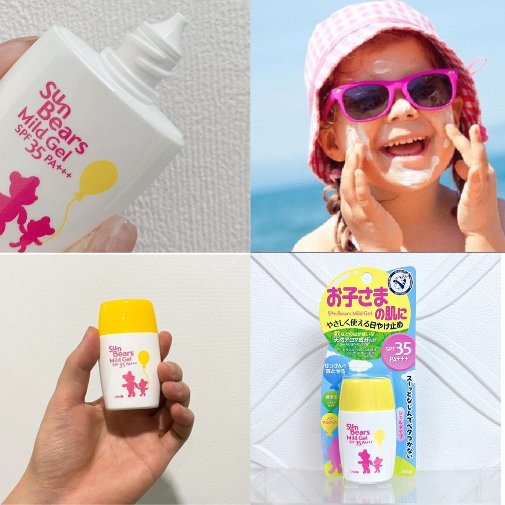 Kem Chống Nắng Cho Bé Omi Sun Bears Mild Gel SPF35 PA+++ Dưỡng Ẩm Không Cồn Nhật Bản 30g