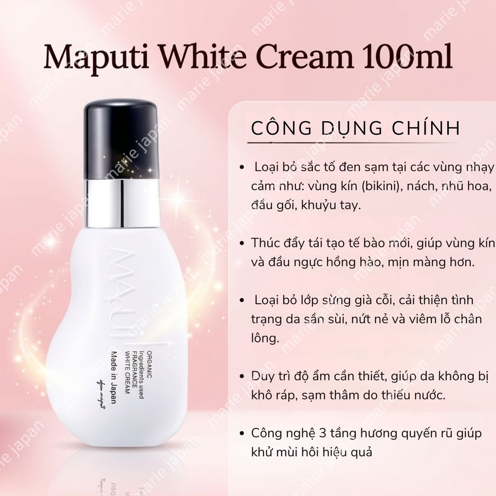 Kem Dưỡng Maputi White Cream Dưỡng Sáng Mềm Ẩm Mịn Vùng Da Nhạy Cảm Nhật Bản 100ml