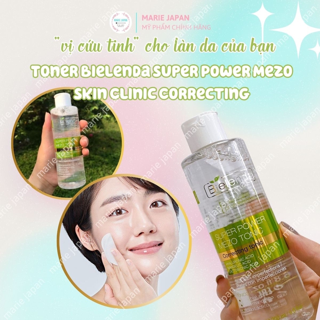 Toner Bielenda Super Power Mezo Skin Clinic Correcting Cấp Ẩm Sáng Da  Giảm Thâm Ba Lan 200ml