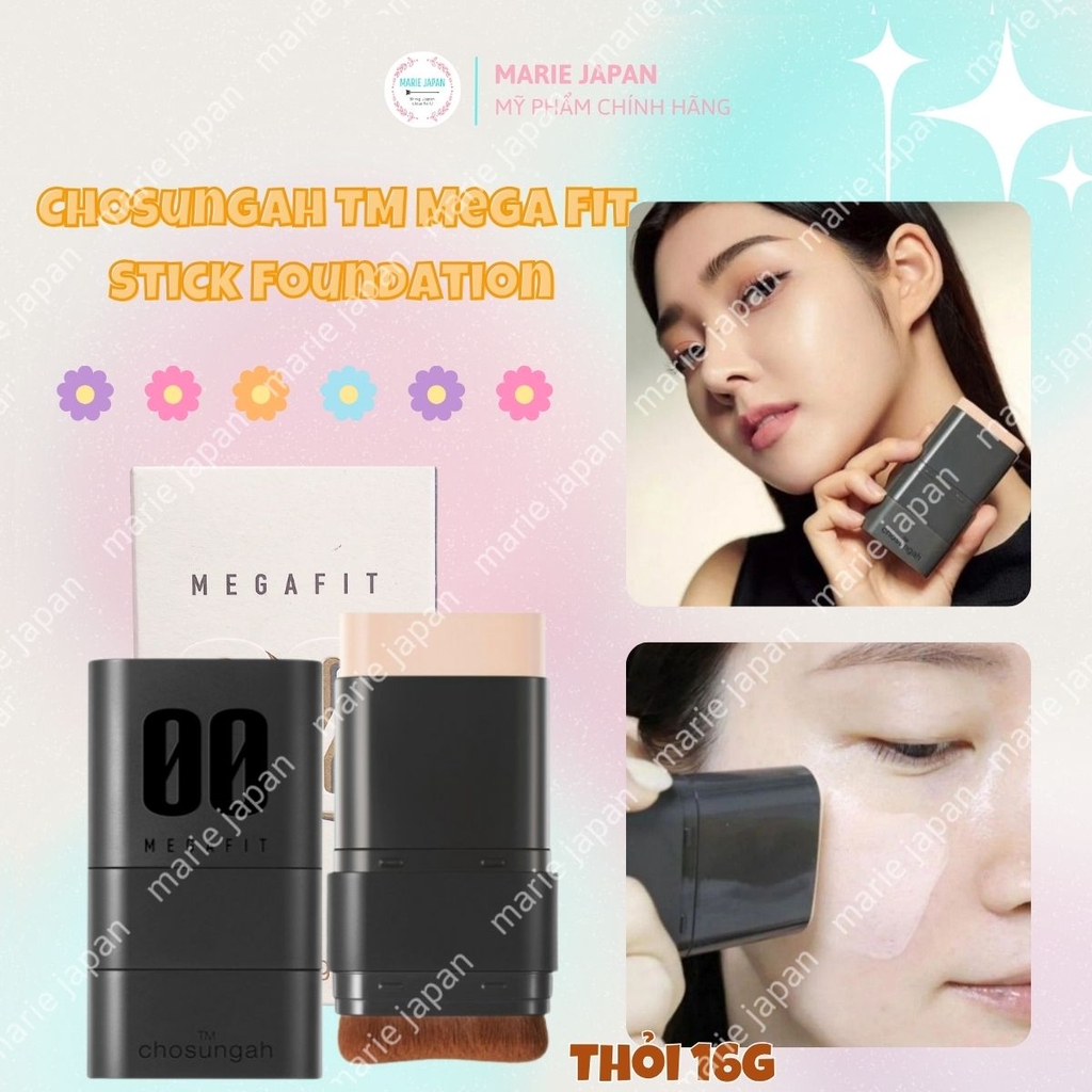 Kem Nền Chosungah TM Mega Fit Stick Foundation SPF50+ PA++++ Che Phủ Cao Dưỡng Ẩm Mịn Màng Hàn Quốc Thỏi 16g