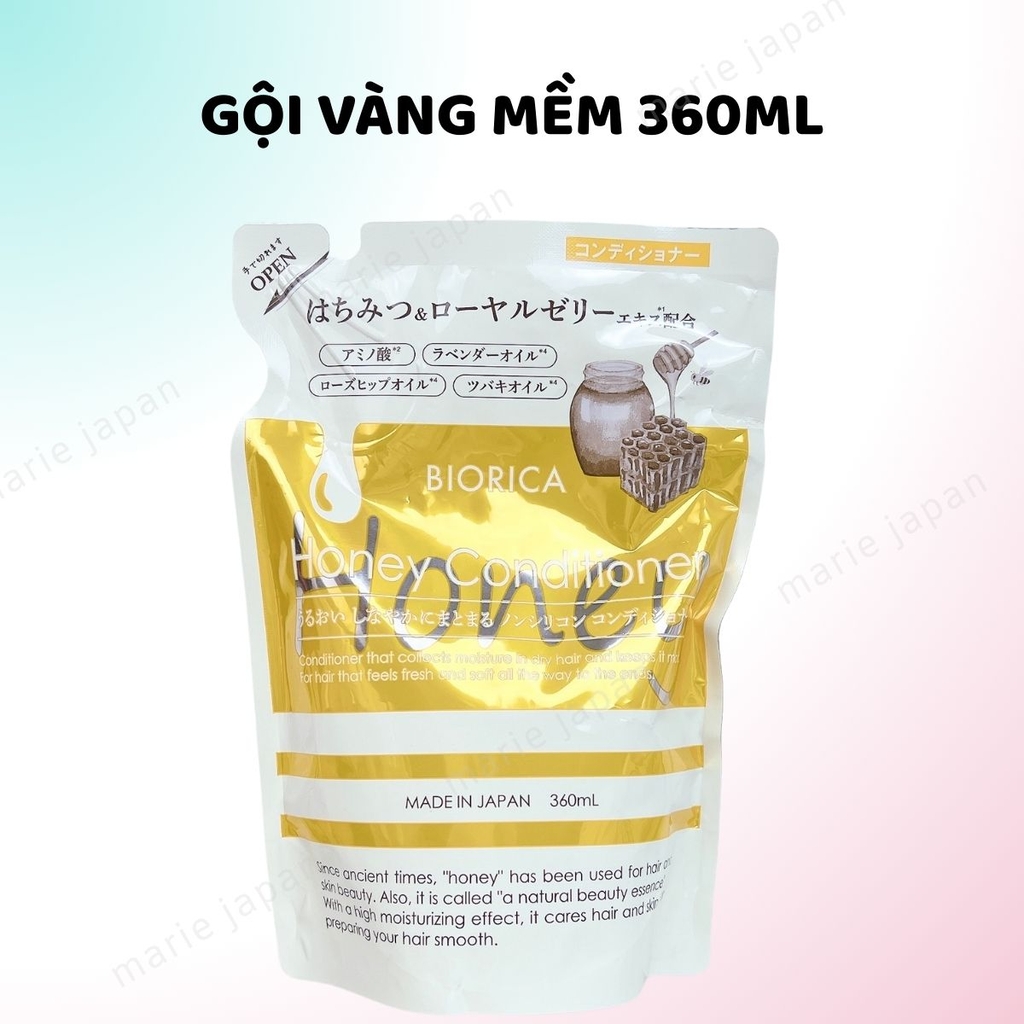 Gội Xả Biorica Honey VÀNG Dưỡng Ẩm Mềm Mượt Phục Hồi Tóc Hư Tổn Nhật Bản Túi 360ml