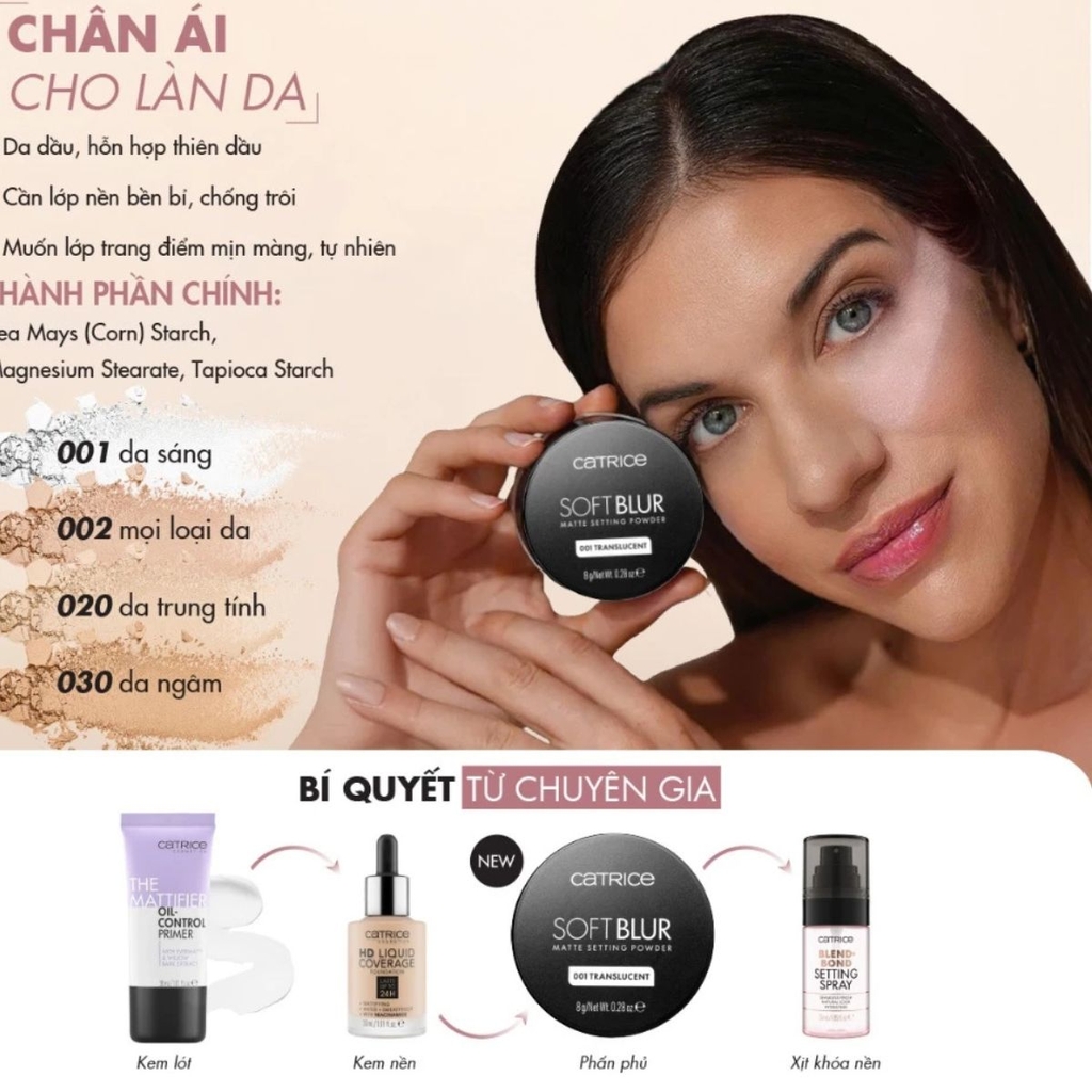 Phấn Phủ Catrice Soft Blur Mỏng Nhẹ Kiềm Dầu Tự Nhiên Matte Setting  Powder 8g - TẶNG BÔNG PHẤN CATRICE