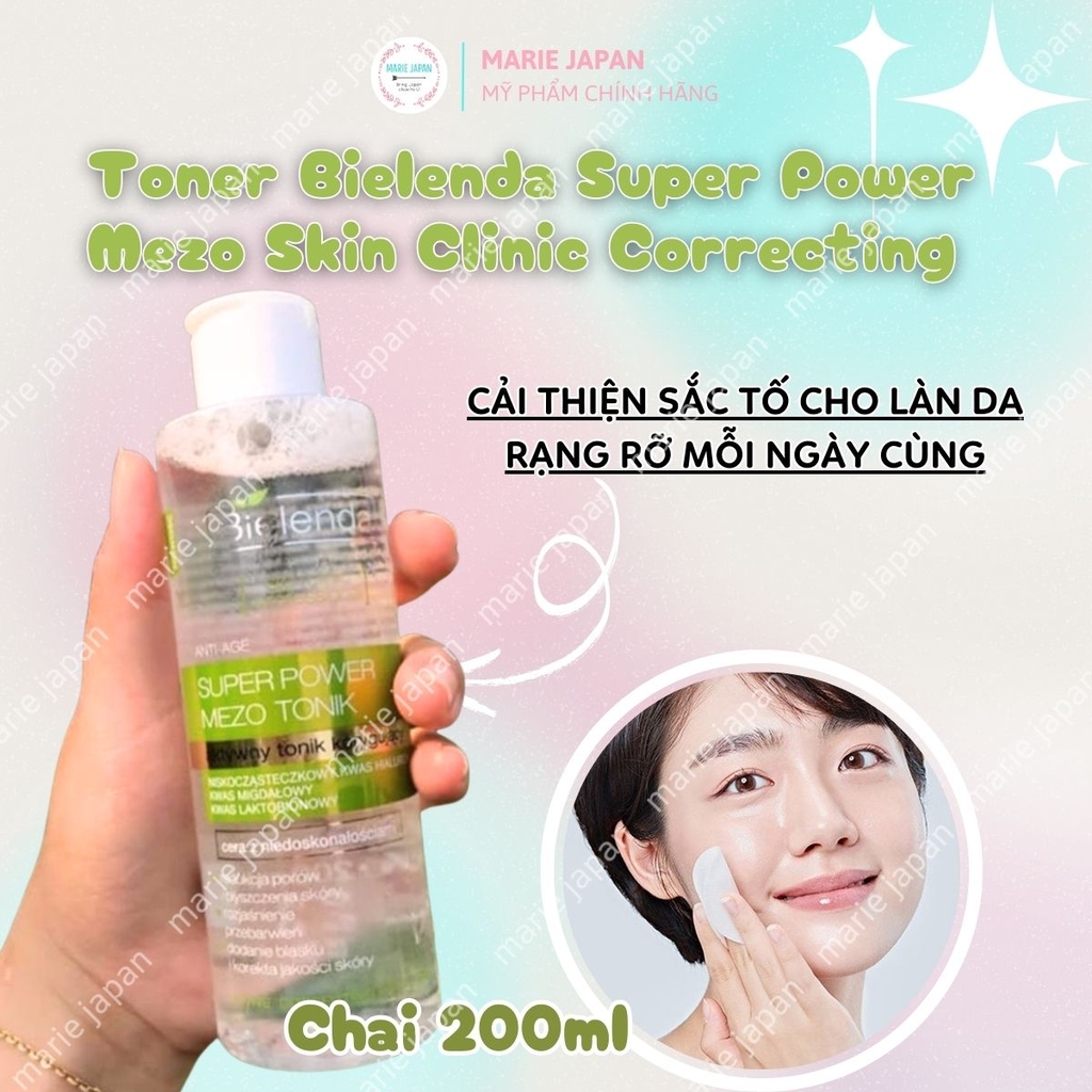 Toner Bielenda Super Power Mezo Skin Clinic Correcting Cấp Ẩm Sáng Da  Giảm Thâm Ba Lan 200ml