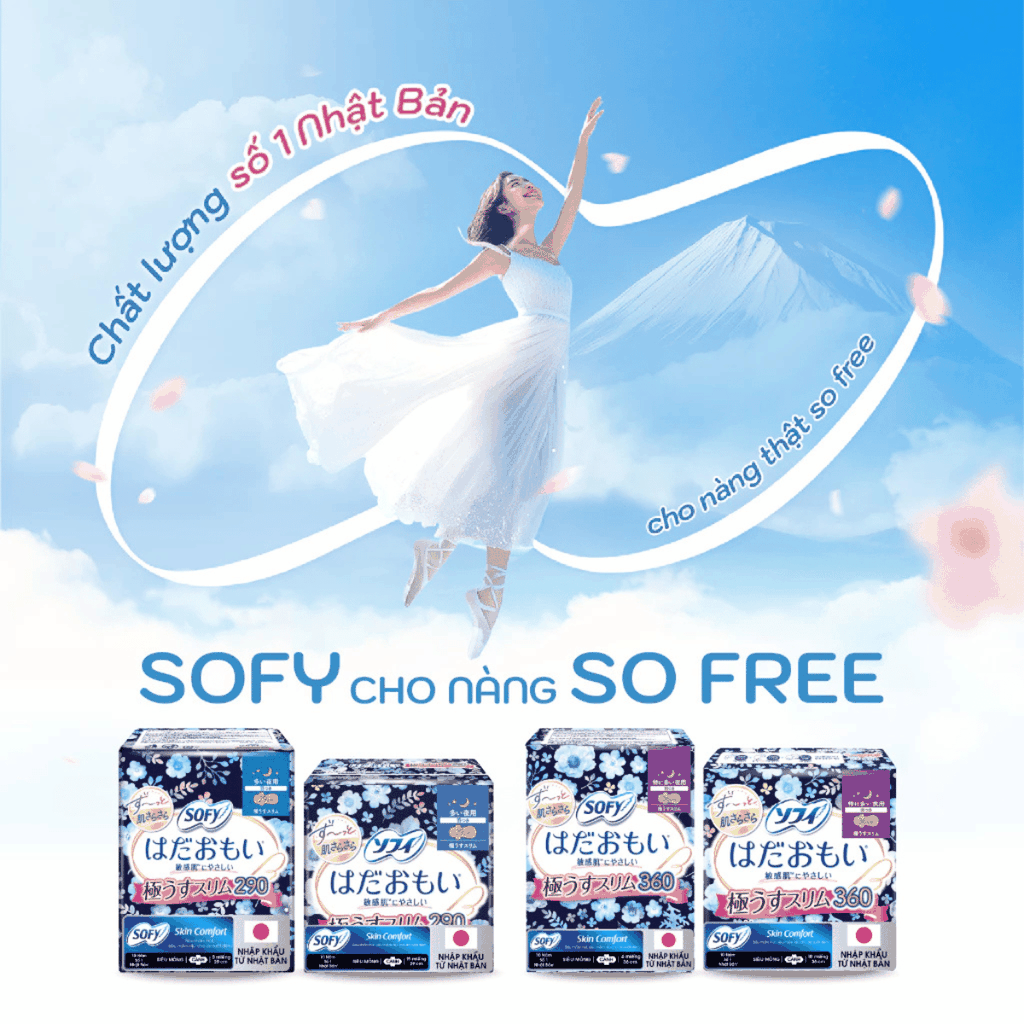 Băng Vệ Sinh Có Cánh Unicharm Sofy Siêu Thấm Chống Tràn  Ban Đêm Unicharm Sofy Skin Comfort Nhật Bản 36cm 4 Miếng