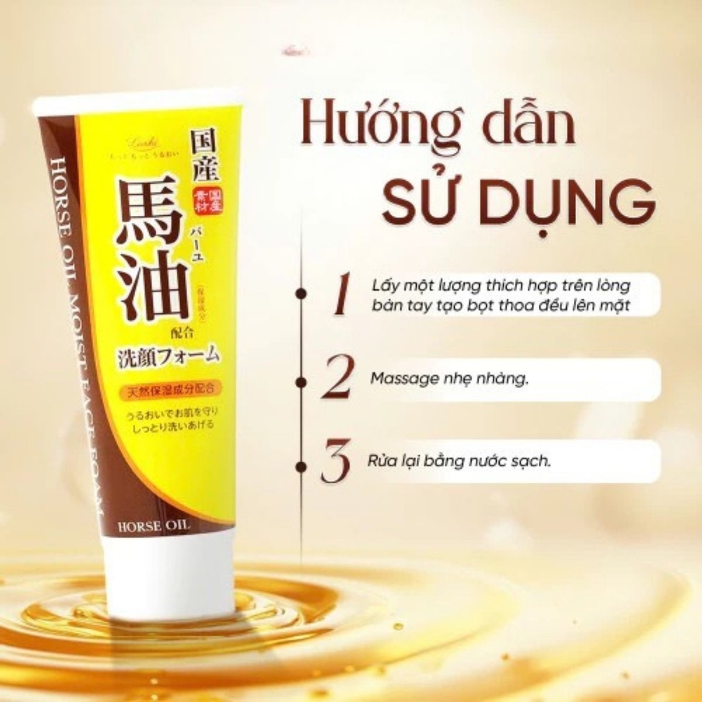 Sữa Rửa Mặt Dầu Ngựa Loshi Sạch Sâu Dưỡng Ẩm Mịn Da Horse Oil Moist Face Foam Nhật Bản Tuýp 130g