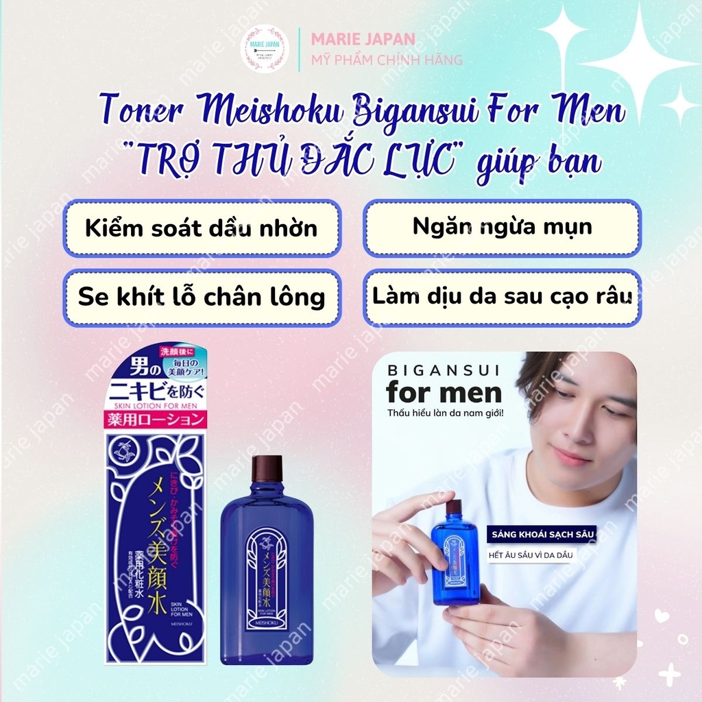 Toner Meishoku Bigansui For Men Làm Dịu Sau Cạo Râu Giảm Mụn Kiềm Dầu Cho Nam Nhật Bản Chai 90ml