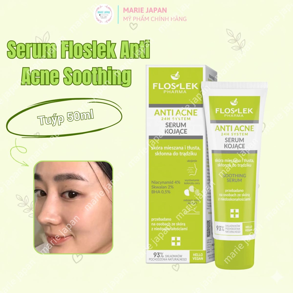 Serum Floslek Giảm Mụn Kiền Dầu Se Lỗ Chân Lông Anti Acne Soothing Tuýp 50ml