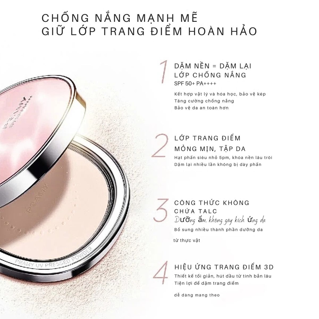 Phấn Phủ Nén Pramy Chống Nắng  Kiềm Dầu Mỏng Mịn Tự Nhiên Sheer UV Pressed Powder 7g
