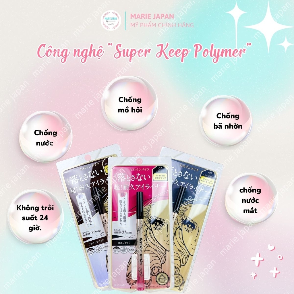 Kẻ Mắt Nước Kiss Me Heroine Make Đầu Cọ 0.1mm Siêu Mảnh Nét Thanh Lâu Trôi Suốt 24H Smooth Liquid Eyeliner Nhật Bản