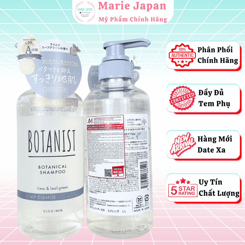 Dầu Gội Xả BOTANIST Moist Nắp Xám Dưỡng Ẩm Tự Nhiên Cho Tóc Khô Xơ Làm Sạch Dịu Nhẹ  Nhật Bản 460ml
