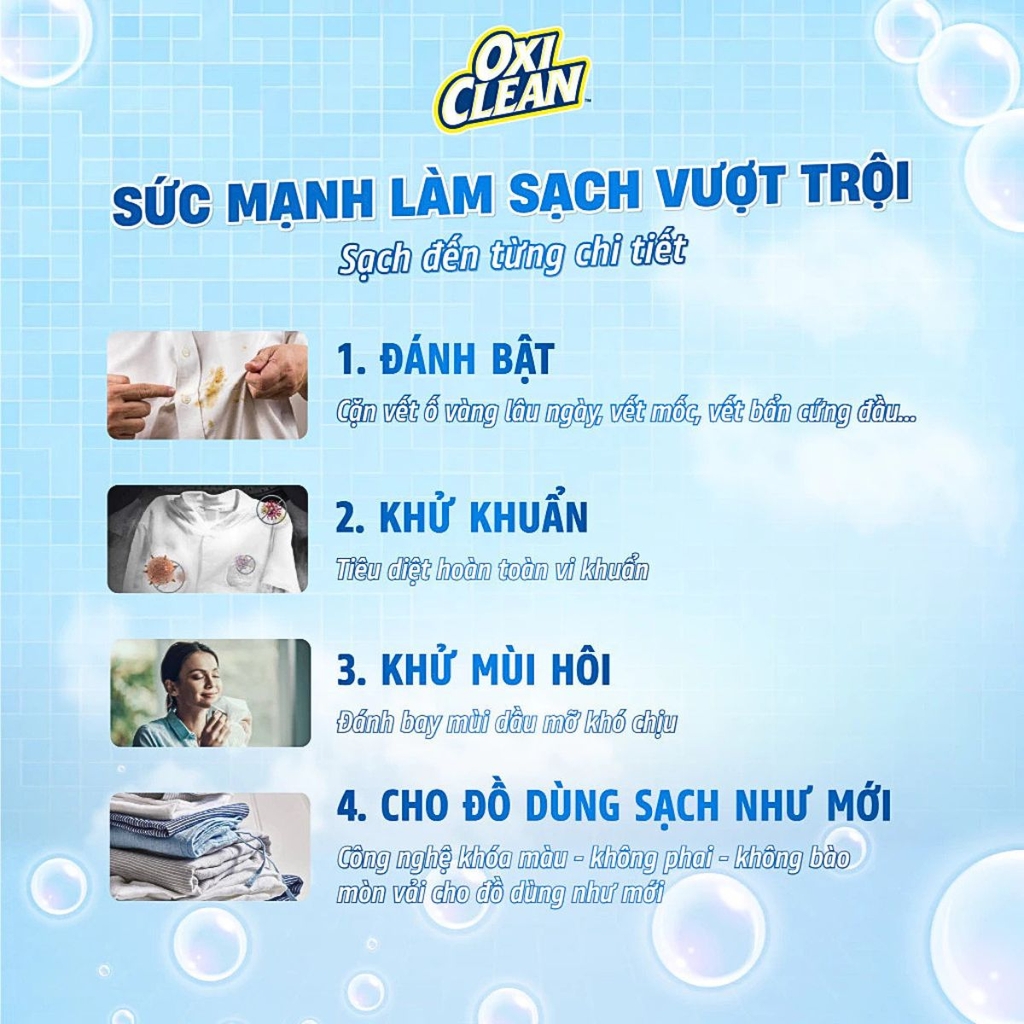 Bột Giặt Tẩy OxiClean Đánh Bay Vết Bẩn Cứng Đầu Tẩy Trắng Ố Vàng Đa Năng  Stain Remover 500g