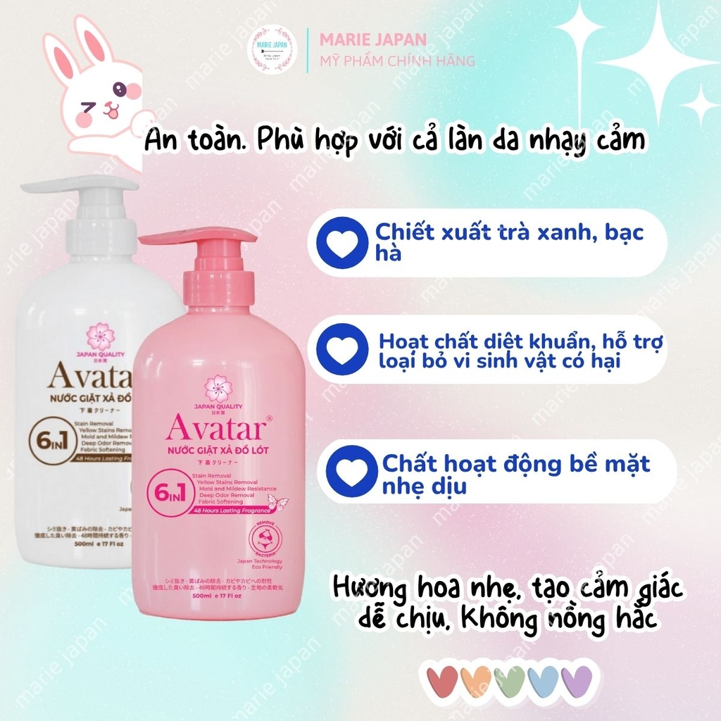 Nước Giặt Đồ Lót Avatar 6 In 1 Làm Sạch Khử Mùi An Toàn Cho Da Nhật Bản Chai 500ml