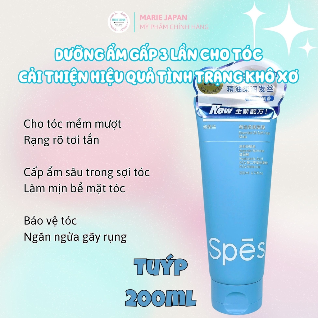 Kem Ủ Tóc Spes Cấp Ẩm Phục Hồi Siêu Mềm Mượt Tóc Chắc Khỏe Essential Oil Soft Hair Mask Tuýp 200ml