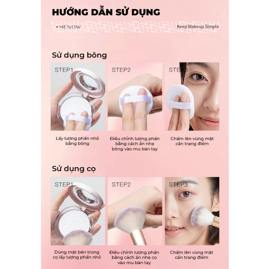 [MUA 1 TẶNG 1] Phấn Phủ Nén MENOW Rabbit Compact Powder Kiềm Dầu Chống Nước Che Phủ Hoàn Hảo 8.5g