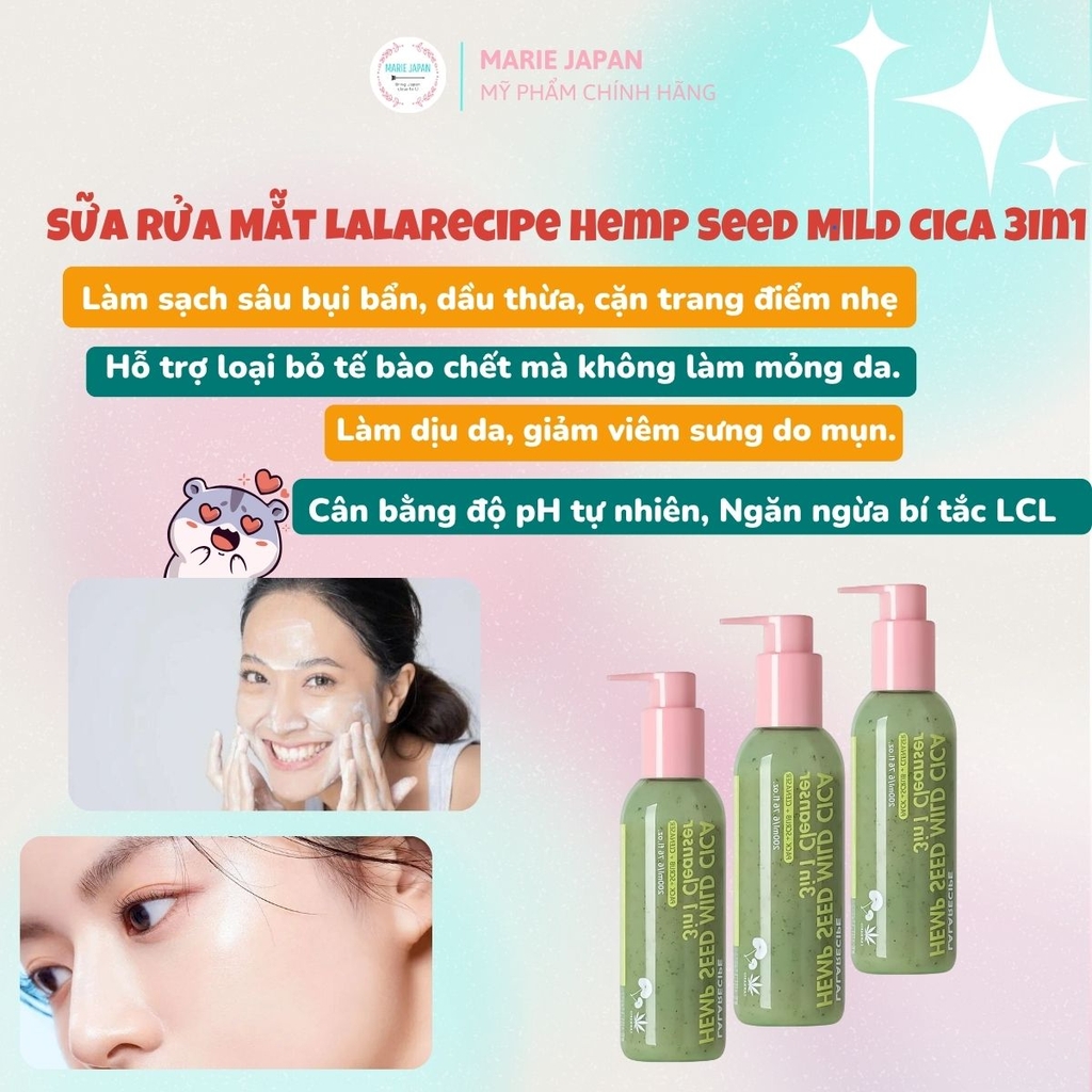 Sữa Rửa Mặt Sủi Bọt Lalarecipe Hemp Seed  Mild Cica 3In1 Sạch Sâu Cấp Ẩm Dịu Nhẹ Hàn Quốc