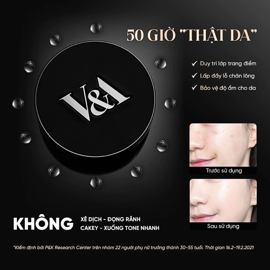 Cushion V&A Beauty Long Wear Foundation Che Khuyết Điểm Mịn Lì  Lâu Trôi Hàn Quốc Hộp 15g + Lõi Refill