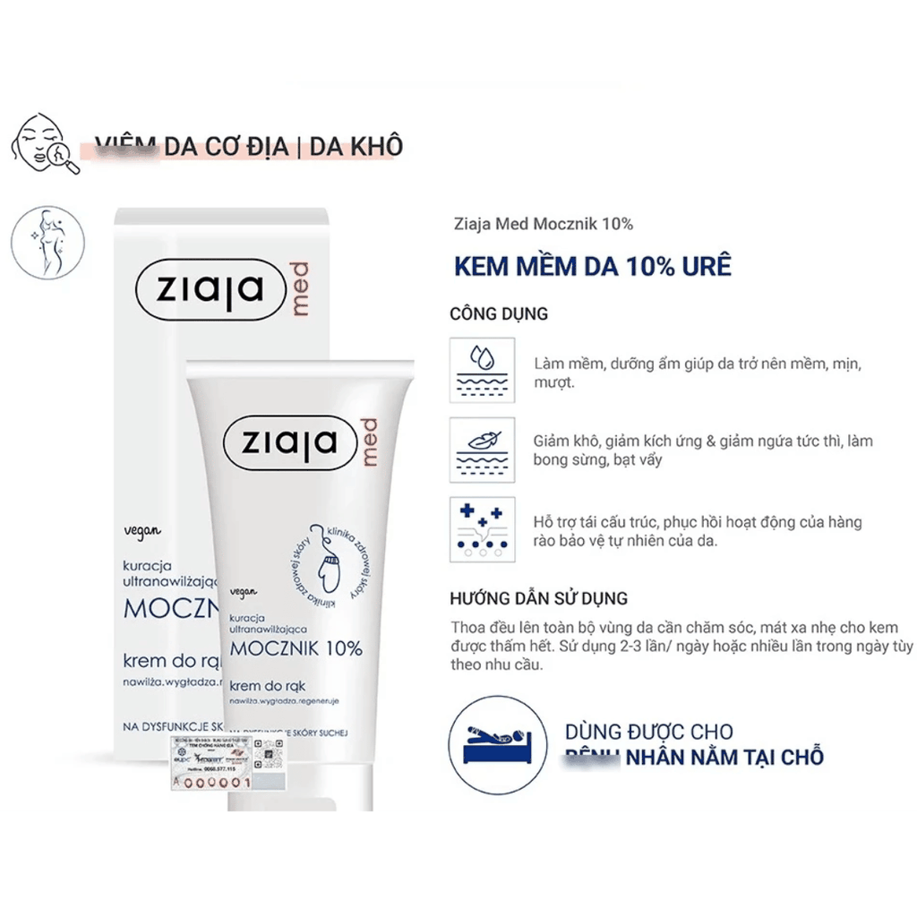 Kem [MUA 1 TẶNG 1] Dưỡng Urê Ziaja Dưỡng Ẩm Siêu Mềm Mịn Cho Da Khô  Med Mocznik Atopic Skin Ba Lan-TẶNG 1 MẶT NẠ JM DERMA CARE