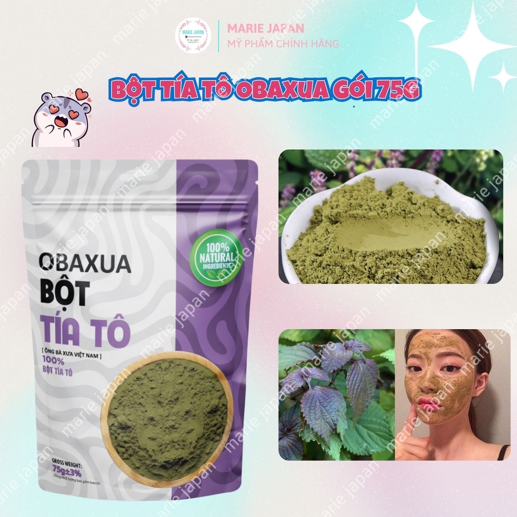 Bột Tía Tô Đắp Mặt Nạ Obaxua Sáng Da Giảm Thâm Mụn Da Khỏe Tự Nhiên Gói 75g