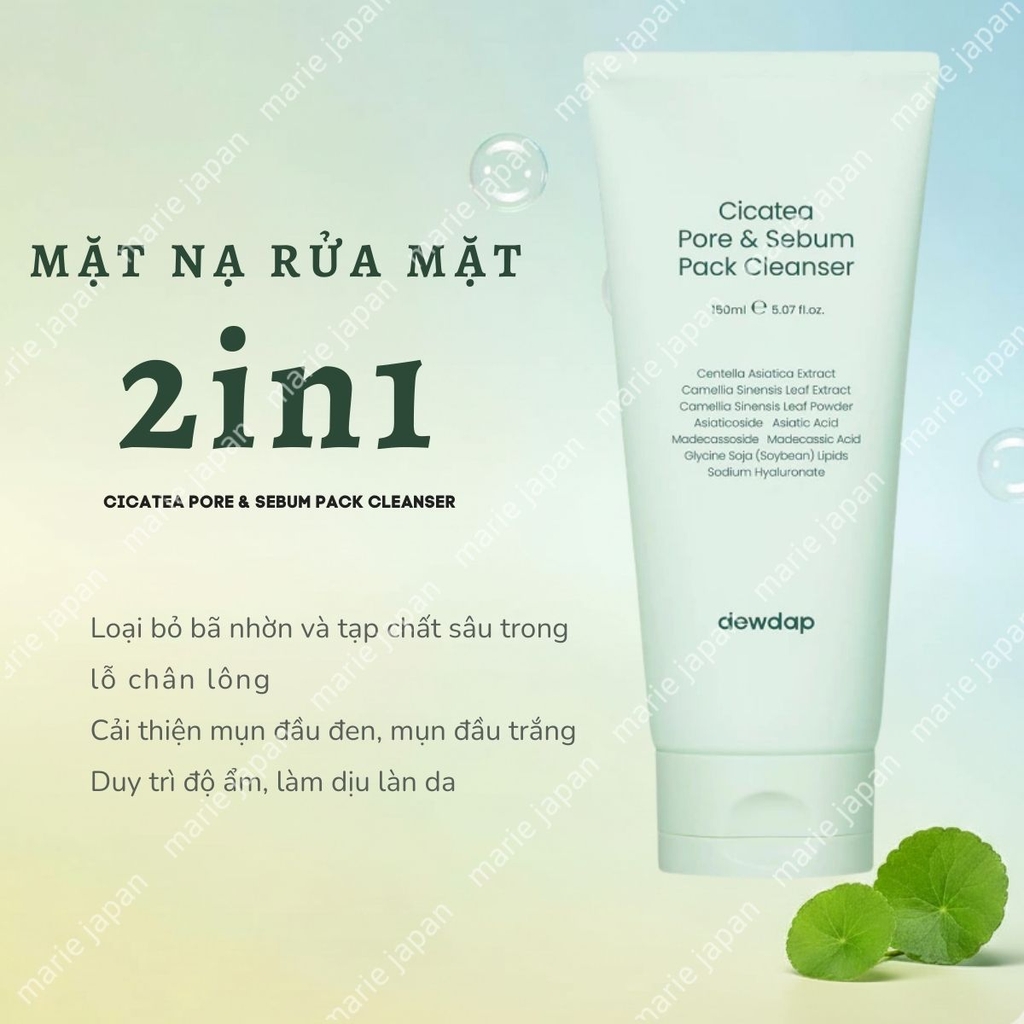 Sữa Rửa Mặt 2IN1 Dewdap Sạch Sâu Dưỡng Ẩm Mềm Mịn Cho Da Dầu Mụn Nhạy Cảm Cicatea Pore & Sebum Pack Cleanser Hàn Quốc