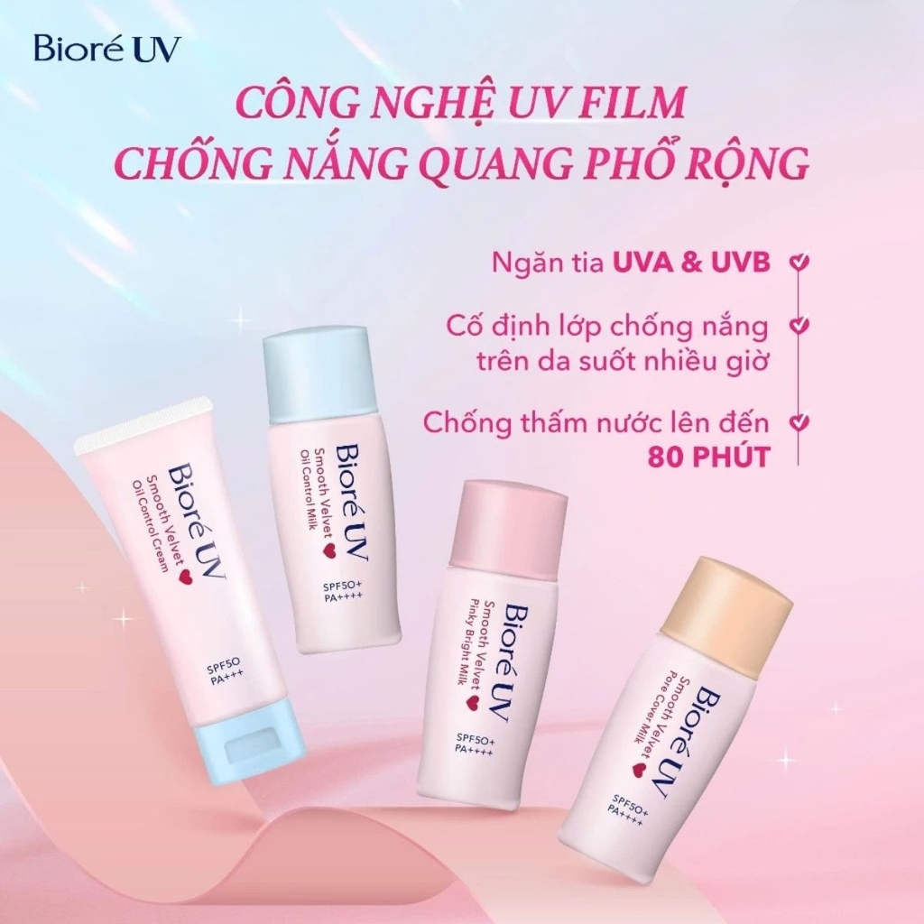 Kem Chống Nắng Biore UV Dạng Sữa Sáng Mịn Da Perfect Protect Milk/ Smooth Velvet UV Nhật Bản