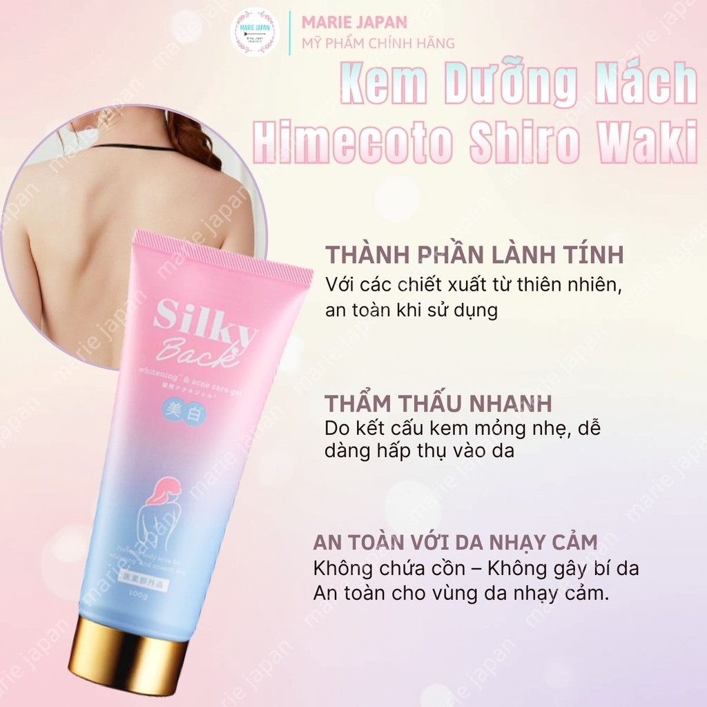 Gel Mụn Lưng Silky Back Whitening & Acne Care Giảm Dầu Mụn Dưỡng Sáng Mờ Thâm Da Nhật Bản  Tuýp 100g