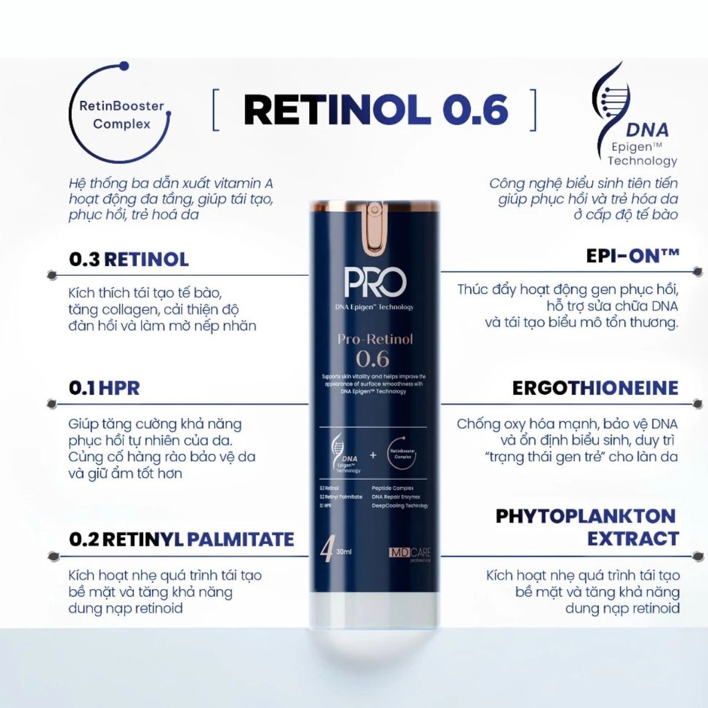 Kem Dưỡng MD CARE PRO-RETINOL 0.6 Trẻ Hóa Sáng Da Cải Thiện Nếp Nhăn 30ml