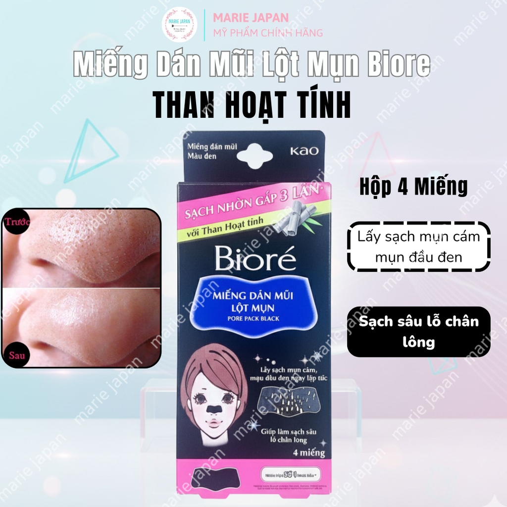 Miếng Dán Lột Mụn Mũi Biore Sạch Sâu Lỗ Chân Lông Mịn Màng Da Nhật Bản Hộp 4 Miếng