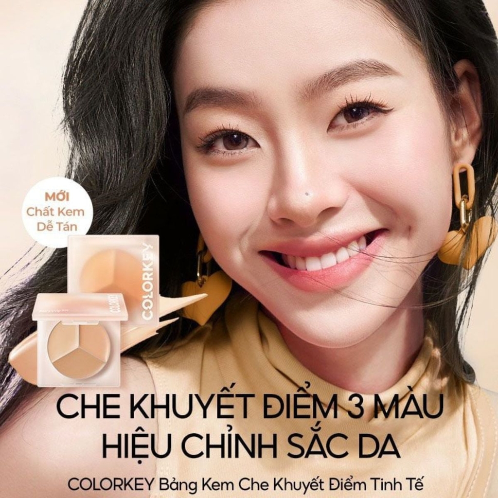 Bảng Kem Che Khuyết Điểm COLORKEY 3 Màu Mỏng Mịn Tự Nhiên Lâu Trôi Concealer Palette 3.9g