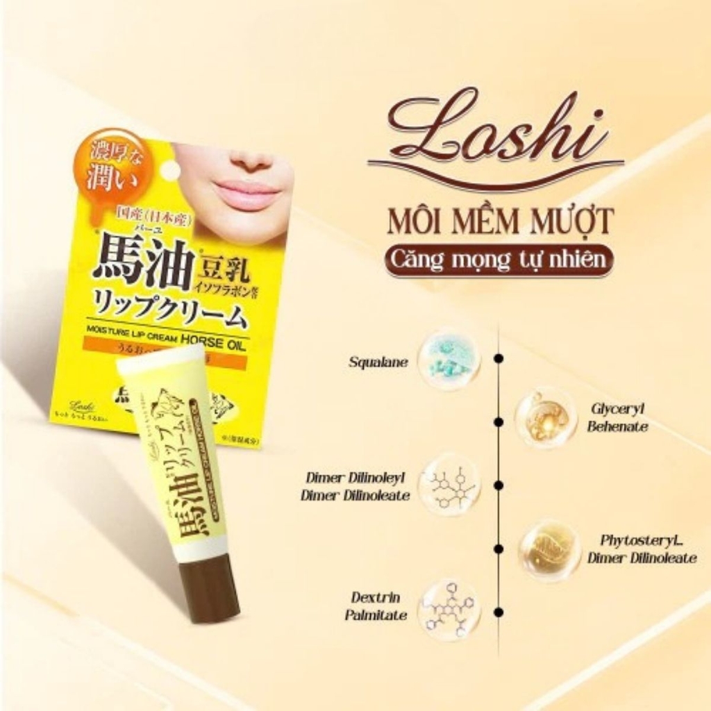 Son Dưỡng Loshi Horse Oil Dưỡng Ẩm Mềm Môi Căng Bóng Moisture Lip Cream Nhật Bản Thỏi 10g