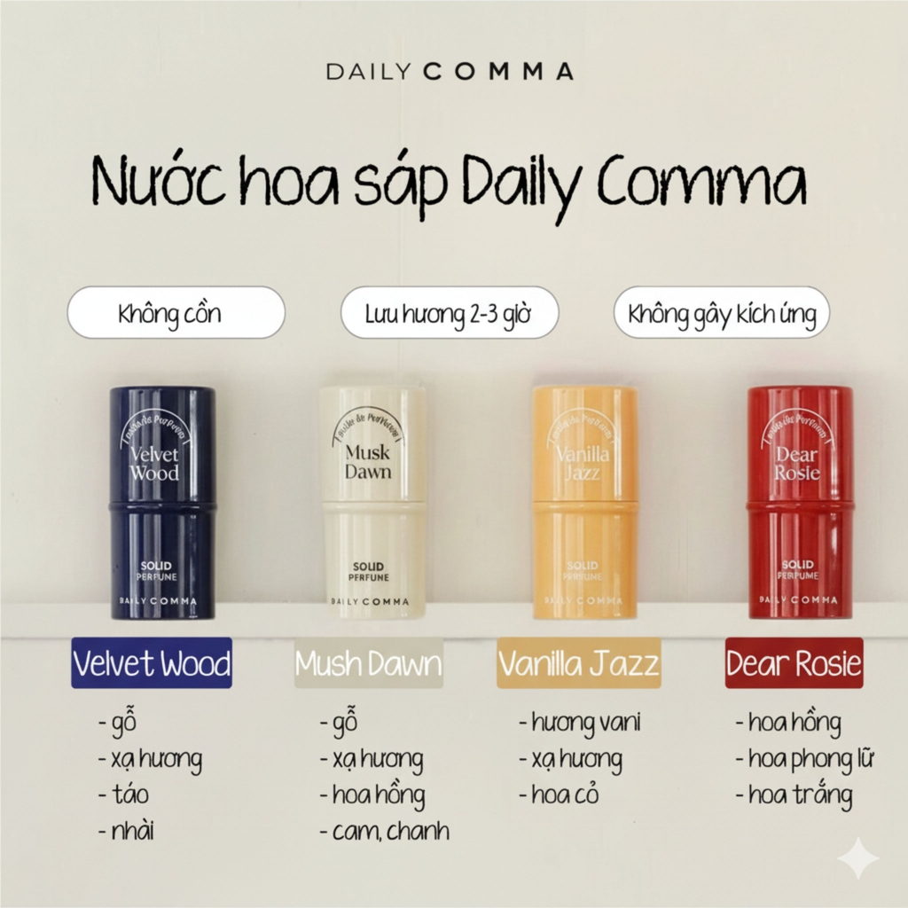 Nước Hoa Sáp Daily Comma Solid Perfume Hương Thơm Tươi Mát Dịu Nhẹ Hàn Quốc Hộp 4,7g