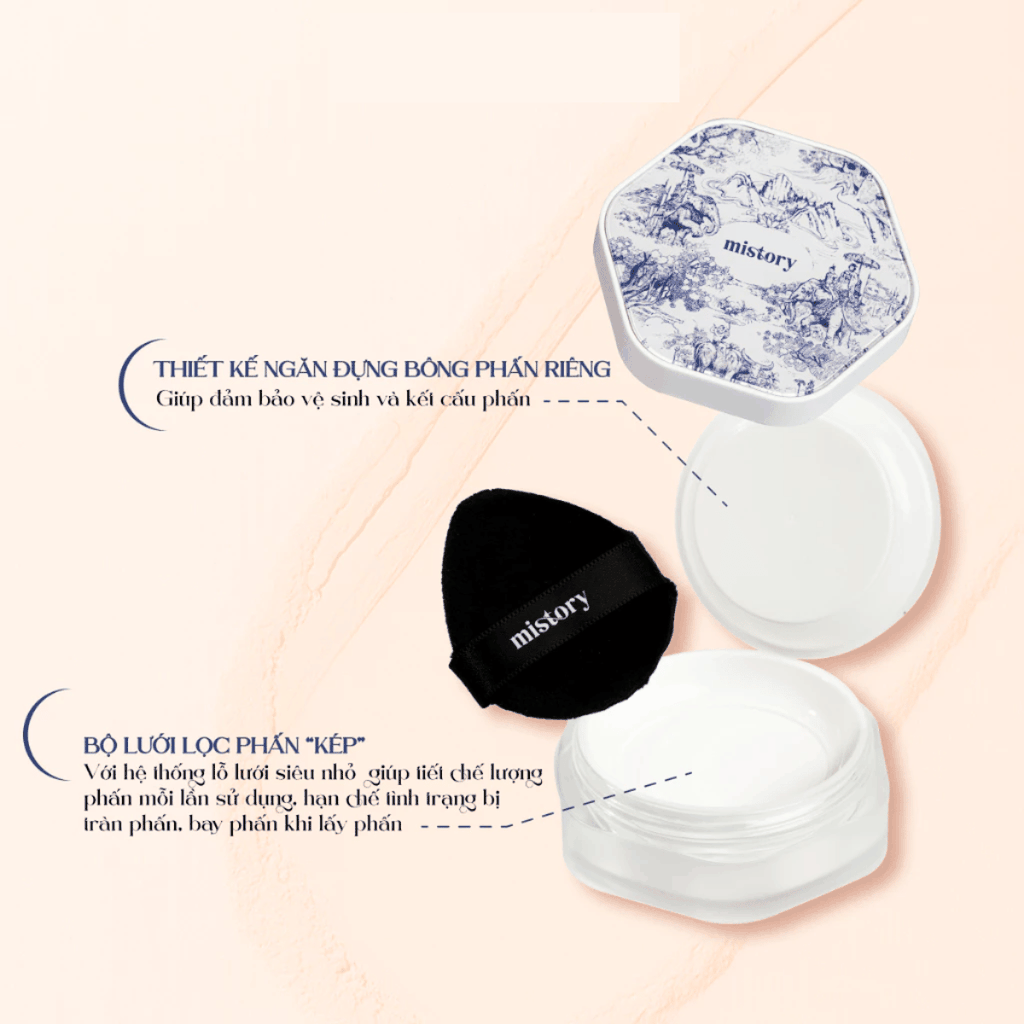 [MUA 1 TẶNG 1] Phấn Phủ Bột Lụa Mistory Mỏng Mịn, Hạn Chế Mốc Nền, Kiểm Soát Dầu 9g-TẶNG MÁ HỒNG MISTORY