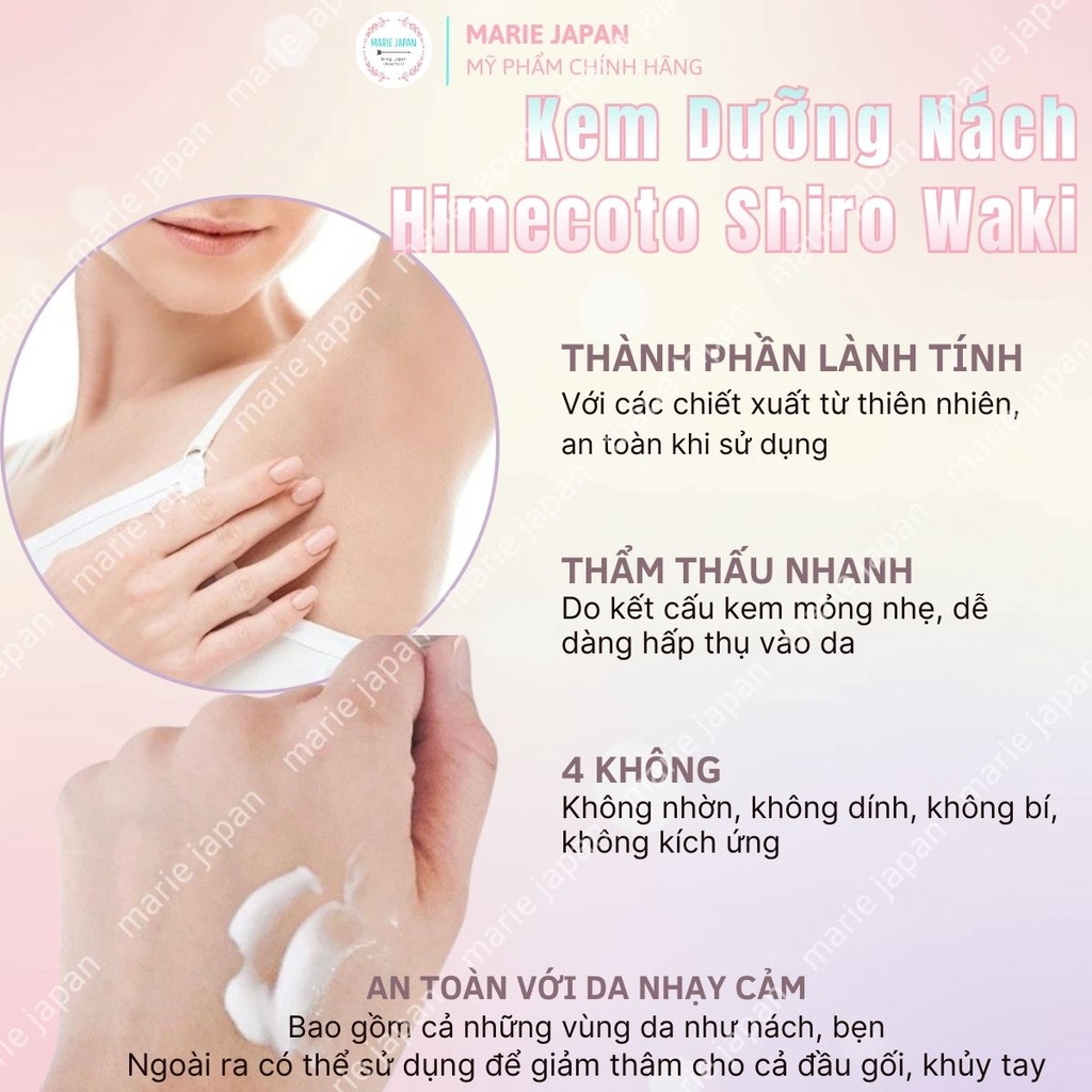 Kem Dưỡng Nách Himecoto Shiro Waki Dưỡng Trắng Sáng Mờ Thâm Ban Đêm Hime Night Pack Nhật Bản Hộp 30g