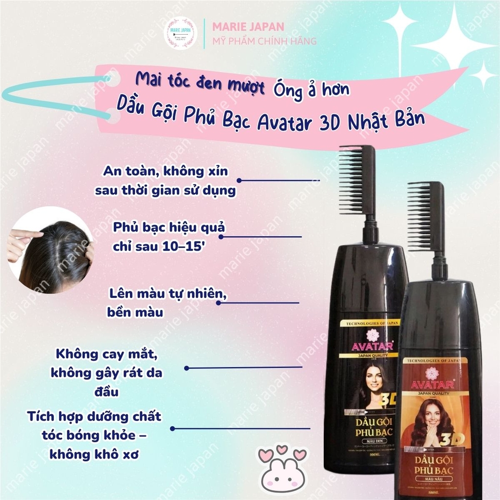 Dầu Gội Phủ Bạc Avatar 3D Nhuộm Tóc An Toàn Tiện Lợi Mái Tóc Óng Ả Tự Nhiên Nhật Bản 500ml